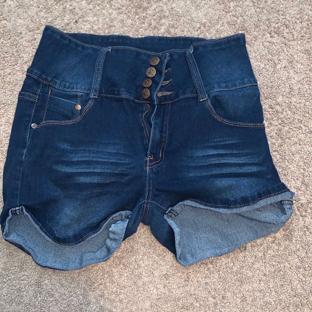 Dark high wasted jean shorts
